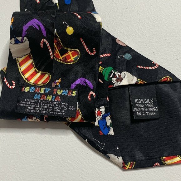 Vintage 1995 Looney Tunes Mania Black Tie Christmas Stocking Candy Canes Holiday - Picture 2 of 6